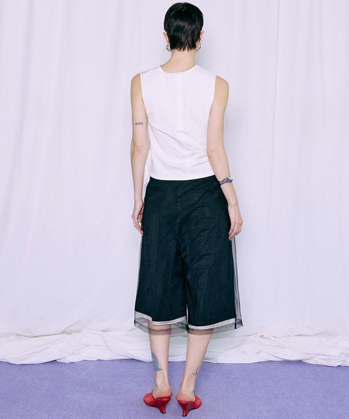 MAISON SPECIAL（メゾンスペシャル）の「Tulle Layered Midi Pants/チュールレイヤードミモレパンツ（その他パンツ・レディース・ライトグレー/ブラック・38/36）」の10枚目の写真