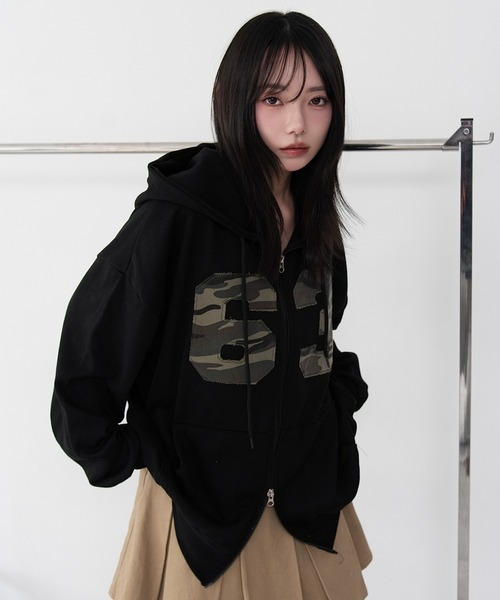 WEGO（ウィゴー）の「WEGO/【26年春夏新作】カモフラナンバリングジップパーカー（パーカー・レディース・ブラック/杢グレー・FREE）」の21枚目の写真
