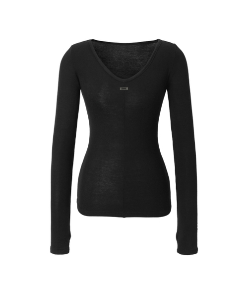 KHAKIPOINT(カーキポイント)の「Sheer V-neck Top (black)(Tシャツ/カットソー・レディース・その他・FREE)」の2枚目の写真