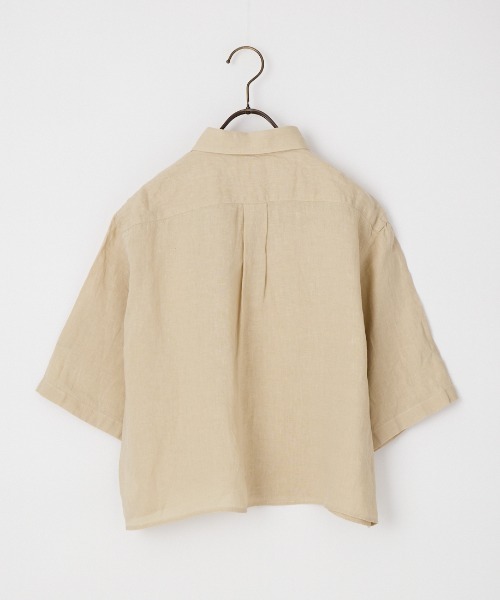 GYMPHLEX（ジムフレックス）の「[GYMPHLEX/ジムフレックス] ボタンダウン リネン ショートスリーブTシャツ（シャツ/ブラウス・レディース・ブラック/ベージュ・12）」の4枚目の写真