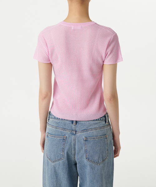 MUSINSA STANDARD WOMAN（ムシンサスタンダードウーマン）の「ウィメンズシアーテクスチャークルネック半袖ニット[ライトピンク]（ニット/セーター・レディース・その他・X-SMALL/SMALL/LARGE/MEDIUM）」の4枚目の写真