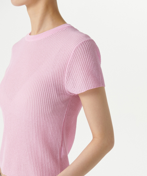 MUSINSA STANDARD WOMAN（ムシンサスタンダードウーマン）の「ウィメンズシアーテクスチャークルネック半袖ニット[ライトピンク]（ニット/セーター・レディース・その他・X-SMALL/SMALL/LARGE/MEDIUM）」の2枚目の写真