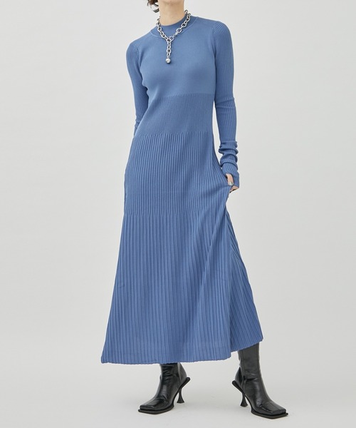 WRAPINKNOT（ラッピンノット）の「[WRAPINKNOT/ラッピンノット]EX.RIB KNIT OP（ワンピース・レディース・ベージュ/ブルー/ブラック・1/0）」の3枚目の写真