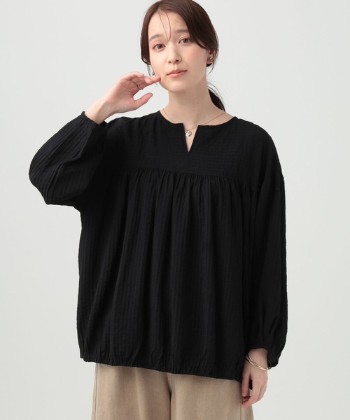 ダブルフロントキーネック切り替えブラウス（シャツ/ブラウス