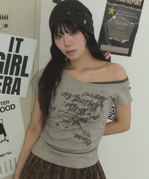 dispark(ディスパーク)の「DISPARK/サイドギャザーレイヤードオフショルT(Tシャツ/カットソー・レディース・ホワイト/グレー・FREE)」の16枚目の写真
