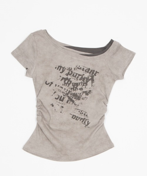 dispark(ディスパーク)の「DISPARK/サイドギャザーレイヤードオフショルT(Tシャツ/カットソー・レディース・ホワイト/グレー・FREE)」の6枚目の写真
