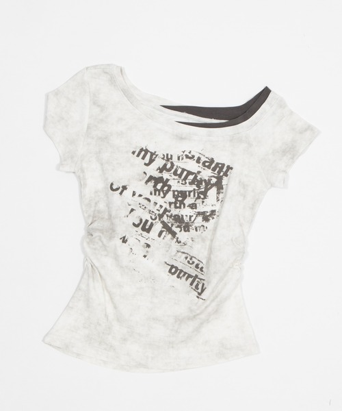 dispark(ディスパーク)の「DISPARK/サイドギャザーレイヤードオフショルT(Tシャツ/カットソー・レディース・ホワイト/グレー・FREE)」の5枚目の写真