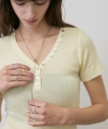 Shell Button Short Sleeve Knit / シェルボタンショートスリーブニット