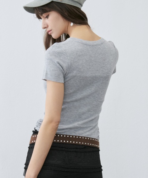 Rohwel(ローウェル)の「Shell Button Short Sleeve Knit / シェルボタンショートスリーブニット(Tシャツ/カットソー・レディース・ホワイト/イエロー/グレー・FREE)」の11枚目の写真