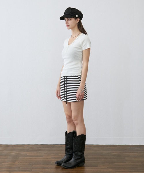 Rohwel(ローウェル)の「Shell Button Short Sleeve Knit / シェルボタンショートスリーブニット(Tシャツ/カットソー・レディース・ホワイト/イエロー/グレー・FREE)」の7枚目の写真