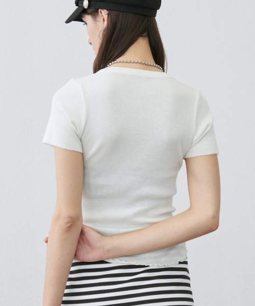 Rohwel(ローウェル)の「Shell Button Short Sleeve Knit / シェルボタンショートスリーブニット(Tシャツ/カットソー・レディース・ホワイト/イエロー/グレー・FREE)」の5枚目の写真