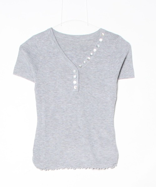 Rohwel(ローウェル)の「Shell Button Short Sleeve Knit / シェルボタンショートスリーブニット(Tシャツ/カットソー・レディース・ホワイト/イエロー/グレー・FREE)」の17枚目の写真