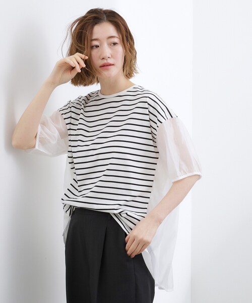 grove(グローブ)の「【貴島明日香さん着用/UVカット】体型カバー叶う、バックプリーツTシャツ(Tシャツ/カットソー・レディース・オフホワイト/ブラック/ホワイト系5/ライトグリーン・03/02/01/04/05)」の3枚目の写真