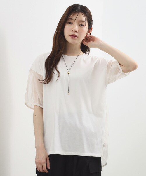 grove(グローブ)の「【貴島明日香さん着用/UVカット】体型カバー叶う、バックプリーツTシャツ(Tシャツ/カットソー・レディース・オフホワイト/ブラック/ホワイト系5/ライトグリーン・03/02/01/04/05)」の2枚目の写真