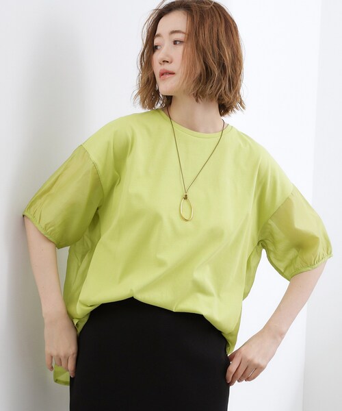 grove(グローブ)の「【貴島明日香さん着用/UVカット】体型カバー叶う、バックプリーツTシャツ(Tシャツ/カットソー・レディース・オフホワイト/ブラック/ホワイト系5/ライトグリーン・03/02/01/04/05)」の1枚目の写真