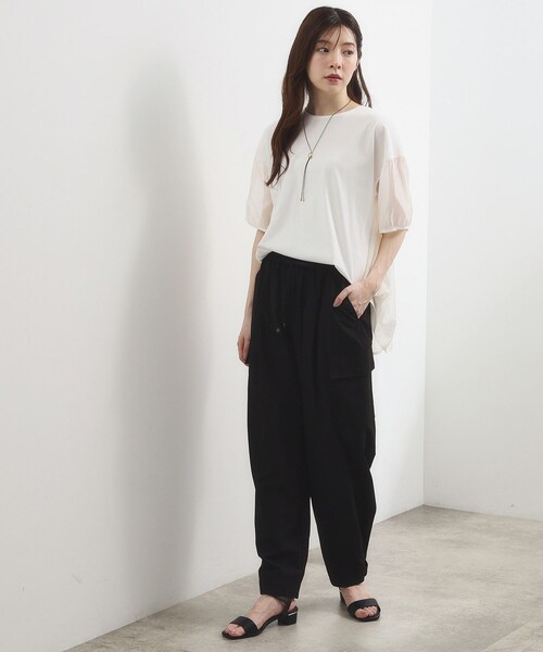 grove(グローブ)の「【貴島明日香さん着用/UVカット】体型カバー叶う、バックプリーツTシャツ(Tシャツ/カットソー・レディース・オフホワイト/ブラック/ホワイト系5/ライトグリーン・03/02/01/04/05)」の7枚目の写真