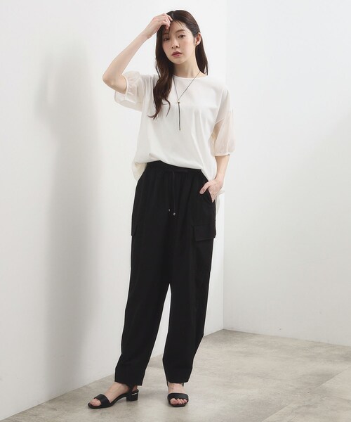 grove(グローブ)の「【貴島明日香さん着用/UVカット】体型カバー叶う、バックプリーツTシャツ(Tシャツ/カットソー・レディース・オフホワイト/ブラック/ホワイト系5/ライトグリーン・03/02/01/04/05)」の8枚目の写真