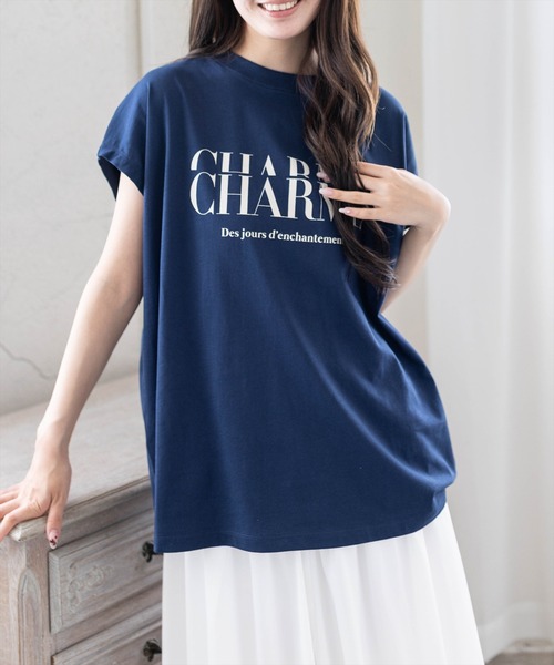 CLEAR BASIC（クリアベーシック）の「【5色展開】フレンチスリーブロゴプリントTシャツ［骨格ナチュラル／カジュアル／ラフ／シンプル］（Tシャツ/カットソー・レディース・グレー/ネイビー/ホワイト系その他/ブラック/ホワイト系その他2・F）」の5枚目の写真