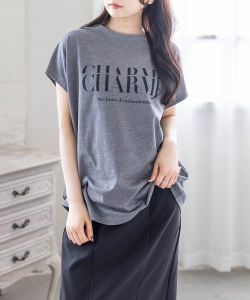 CLEAR BASIC（クリアベーシック）の「【5色展開】フレンチスリーブロゴプリントTシャツ［骨格ナチュラル／カジュアル／ラフ／シンプル］（Tシャツ/カットソー・レディース・グレー/ネイビー/ホワイト系その他/ブラック/ホワイト系その他2・F）」の4枚目の写真