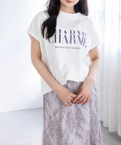 CLEAR BASIC（クリアベーシック）の「【5色展開】フレンチスリーブロゴプリントTシャツ［骨格ナチュラル／カジュアル／ラフ／シンプル］（Tシャツ/カットソー・レディース・グレー/ネイビー/ホワイト系その他/ブラック/ホワイト系その他2・F）」の2枚目の写真