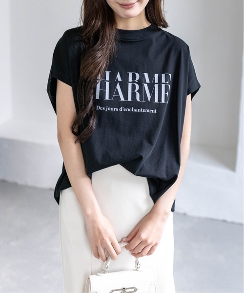 CLEAR BASIC（クリアベーシック）の「【5色展開】フレンチスリーブロゴプリントTシャツ［骨格ナチュラル／カジュアル／ラフ／シンプル］（Tシャツ/カットソー・レディース・グレー/ネイビー/ホワイト系その他/ブラック/ホワイト系その他2・F）」の3枚目の写真