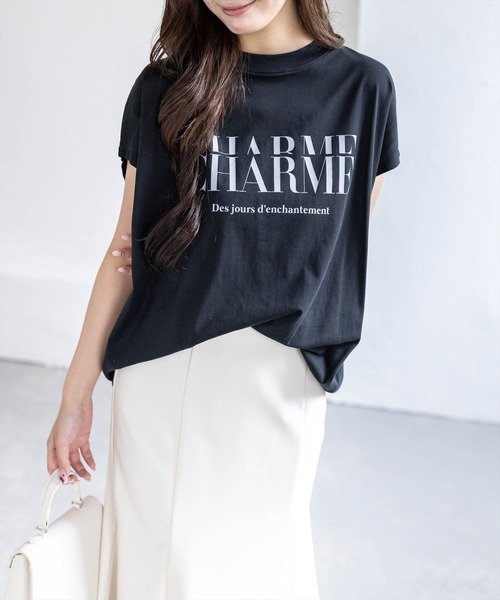 CLEAR BASIC（クリアベーシック）の「【5色展開】フレンチスリーブロゴプリントTシャツ［骨格ナチュラル／カジュアル／ラフ／シンプル］（Tシャツ/カットソー・レディース・グレー/ネイビー/ホワイト系その他/ブラック/ホワイト系その他2・F）」の6枚目の写真