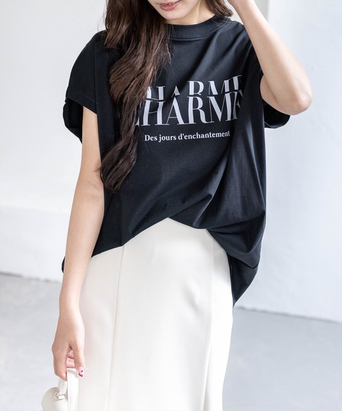 CLEAR BASIC（クリアベーシック）の「【5色展開】フレンチスリーブロゴプリントTシャツ［骨格ナチュラル／カジュアル／ラフ／シンプル］（Tシャツ/カットソー・レディース・グレー/ネイビー/ホワイト系その他/ブラック/ホワイト系その他2・F）」の7枚目の写真