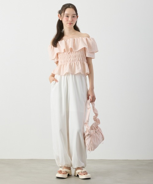 P.V.T(ピーブイティー)の「ギャザーハンドルショルダーバッグ(ショルダーバッグ・レディース・White/PINK・F)」の10枚目の写真