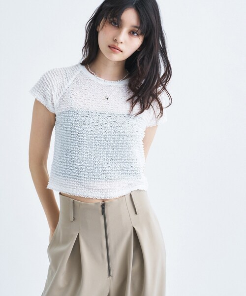 CODE A(コードエー)の「frill mini tee(Tシャツ/カットソー・レディース・ホワイト/ブラック・00)」の1枚目の写真