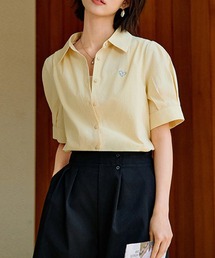 ワンポイントハート刺繍タックパフスリーブシャツ