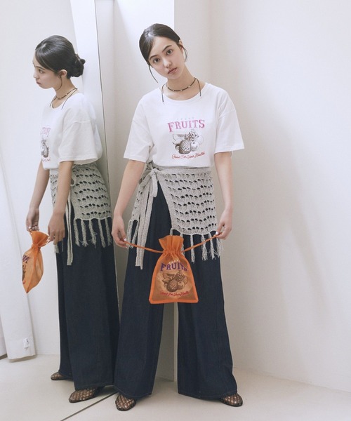 earth music&ecology(アースミュージックアンドエコロジー)の「刺繍チュール巾着(ポーチ・レディース・ホワイト/シルバー/パープル/ゴールド/オレンジ・FREE)」の11枚目の写真