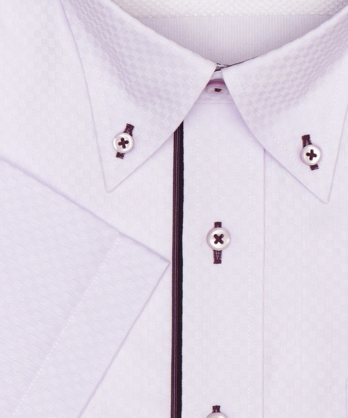 TOKYO SHIRTS(トウキョウシャツ)の「【Layered Cool】【吸水速乾】 形態安定ノンアイロン ボタンダウン 半袖ビジネスワイシャツ(ビジネスシャツ・メンズ・パープル・首回り42cm/首回り43cm/首回り41cm/首回り37cm/首回り39cm)」の3枚目の写真