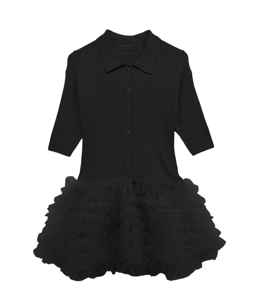 HONEY MI HONEY(ハニーミーハニー)の「tulle peplum short sleeve cardigan(カーディガン/ボレロ・レディース・グレー/ブラック/ピンクベージュ・FREE)」の2枚目の写真