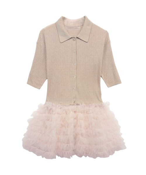 HONEY MI HONEY(ハニーミーハニー)の「tulle peplum short sleeve cardigan(カーディガン/ボレロ・レディース・グレー/ブラック/ピンクベージュ・FREE)」の4枚目の写真