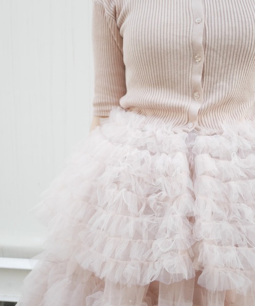 HONEY MI HONEY(ハニーミーハニー)の「tulle peplum short sleeve cardigan(カーディガン/ボレロ・レディース・グレー/ブラック/ピンクベージュ・FREE)」の8枚目の写真