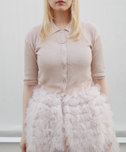 HONEY MI HONEY(ハニーミーハニー)の「tulle peplum short sleeve cardigan(カーディガン/ボレロ・レディース・グレー/ブラック/ピンクベージュ・FREE)」の7枚目の写真