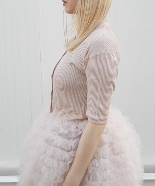 HONEY MI HONEY(ハニーミーハニー)の「tulle peplum short sleeve cardigan(カーディガン/ボレロ・レディース・グレー/ブラック/ピンクベージュ・FREE)」の6枚目の写真
