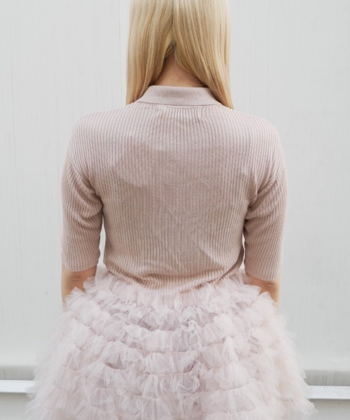 HONEY MI HONEY(ハニーミーハニー)の「tulle peplum short sleeve cardigan(カーディガン/ボレロ・レディース・グレー/ブラック/ピンクベージュ・FREE)」の5枚目の写真