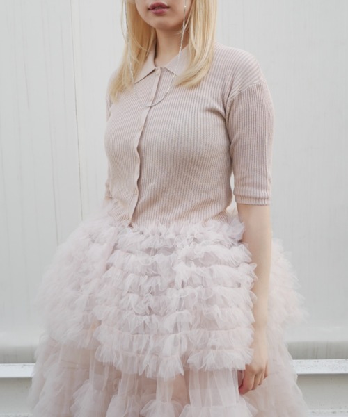 HONEY MI HONEY(ハニーミーハニー)の「tulle peplum short sleeve cardigan(カーディガン/ボレロ・レディース・グレー/ブラック/ピンクベージュ・FREE)」の10枚目の写真
