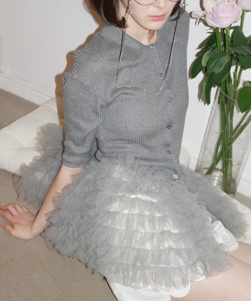 HONEY MI HONEY(ハニーミーハニー)の「tulle peplum short sleeve cardigan(カーディガン/ボレロ・レディース・グレー/ブラック/ピンクベージュ・FREE)」の13枚目の写真