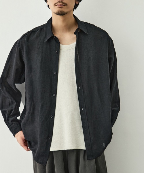 CITY TOKYO(シティトウキョウ)の「【CITY TOKYO/シティートーキョー】Twist linen リラックスシャツ(シャツ/ブラウス・メンズ・オフホワイト/ブラック・1/3/2)」の3枚目の写真