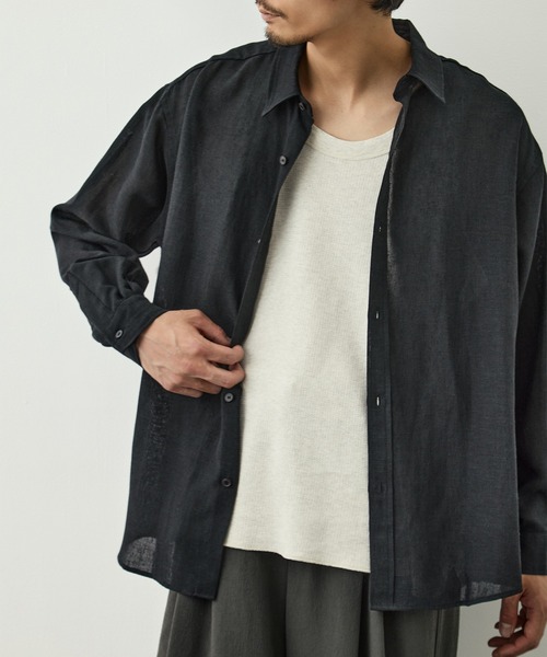 CITY TOKYO(シティトウキョウ)の「【CITY TOKYO/シティートーキョー】Twist linen リラックスシャツ(シャツ/ブラウス・メンズ・オフホワイト/ブラック・1/3/2)」の5枚目の写真