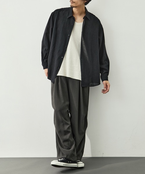 CITY TOKYO(シティトウキョウ)の「【CITY TOKYO/シティートーキョー】Twist linen リラックスシャツ(シャツ/ブラウス・メンズ・オフホワイト/ブラック・1/3/2)」の9枚目の写真