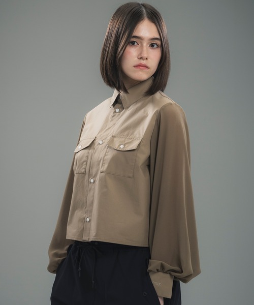 +phenix（プラスフェニックス）の「+phenix(プラスフェニックス)SHEER SLEEVE CROPPED SHIRT / シアースリーブ クロップドシャツ（シャツ/ブラウス・レディース・ブラック/ホワイト/ベージュ・M/L）」の3枚目の写真