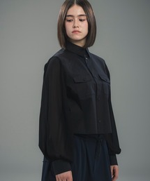 +phenix(プラスフェニックス)SHEER SLEEVE CROPPED SHIRT / シアースリーブ クロップドシャツ