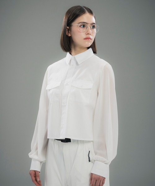 +phenix（プラスフェニックス）の「+phenix(プラスフェニックス)SHEER SLEEVE CROPPED SHIRT / シアースリーブ クロップドシャツ（シャツ/ブラウス・レディース・ブラック/ホワイト/ベージュ・M/L）」の4枚目の写真