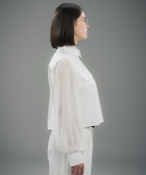 +phenix（プラスフェニックス）の「+phenix(プラスフェニックス)SHEER SLEEVE CROPPED SHIRT / シアースリーブ クロップドシャツ（シャツ/ブラウス・レディース・ブラック/ホワイト/ベージュ・M/L）」の5枚目の写真