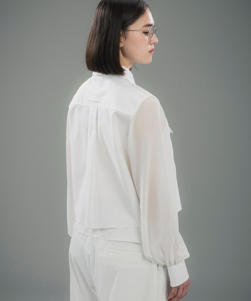 +phenix（プラスフェニックス）の「+phenix(プラスフェニックス)SHEER SLEEVE CROPPED SHIRT / シアースリーブ クロップドシャツ（シャツ/ブラウス・レディース・ブラック/ホワイト/ベージュ・M/L）」の6枚目の写真
