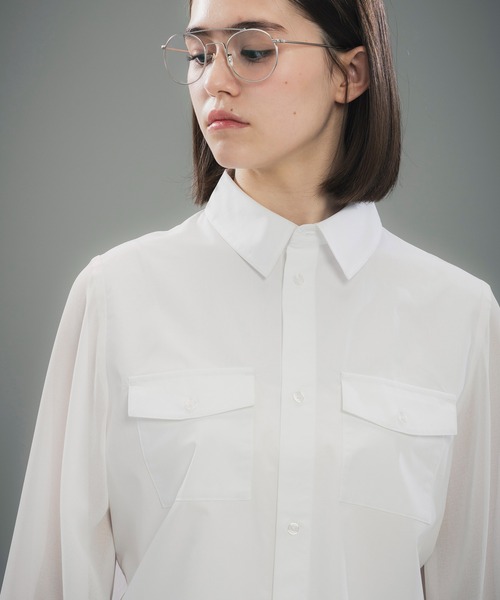+phenix（プラスフェニックス）の「+phenix(プラスフェニックス)SHEER SLEEVE CROPPED SHIRT / シアースリーブ クロップドシャツ（シャツ/ブラウス・レディース・ブラック/ホワイト/ベージュ・M/L）」の8枚目の写真