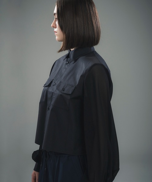+phenix（プラスフェニックス）の「+phenix(プラスフェニックス)SHEER SLEEVE CROPPED SHIRT / シアースリーブ クロップドシャツ（シャツ/ブラウス・レディース・ブラック/ホワイト/ベージュ・M/L）」の14枚目の写真
